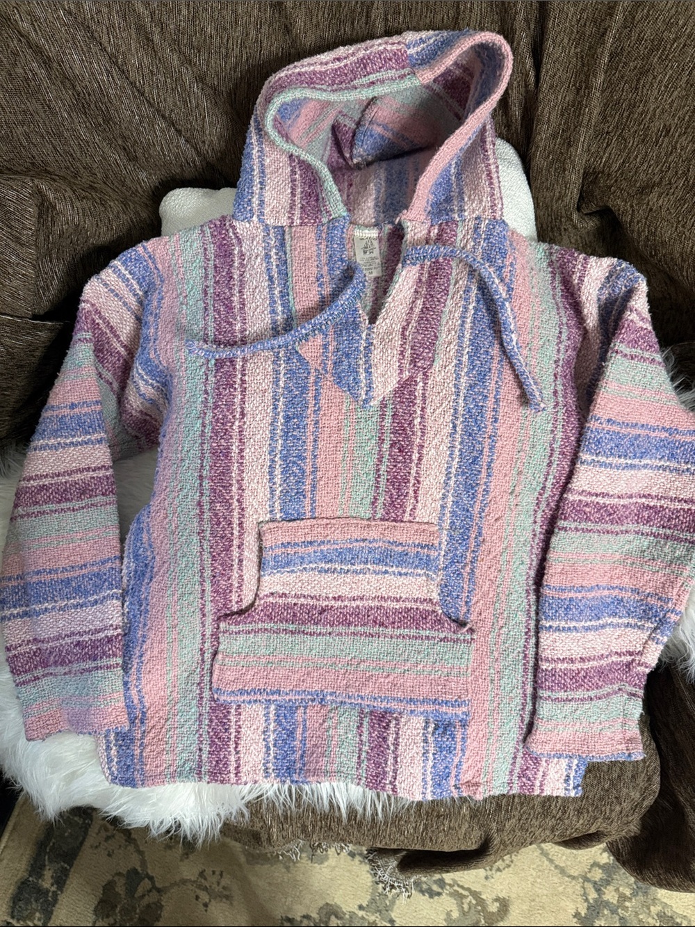 Pastel Striped Hooded Pullover Sweatshirt - Pink & Lavender